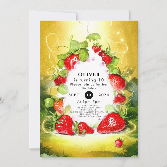 Invitation Anniversaire de fraises colorées (Devant)