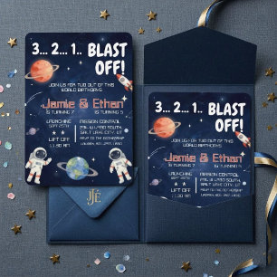 Invitation Anniversaire de frère et soeur dans l'espace extra