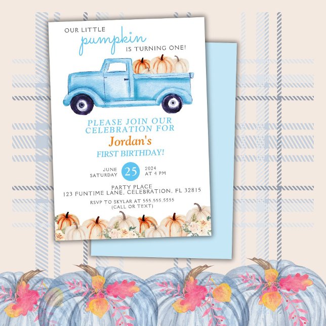 Invitation Anniversaire de garçon camion petit citrouille ble (Créateur téléchargé)