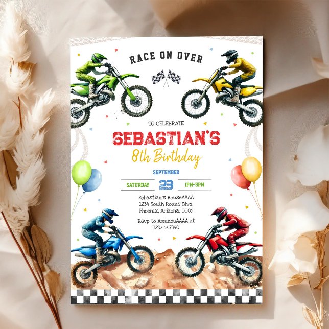 Invitation Anniversaire de garçon de course de moto de motocr (Créateur téléchargé)