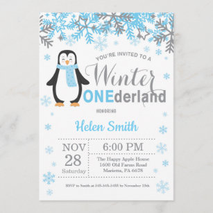 Invitation Anniversaire de garçon de pingouin d'Onederland