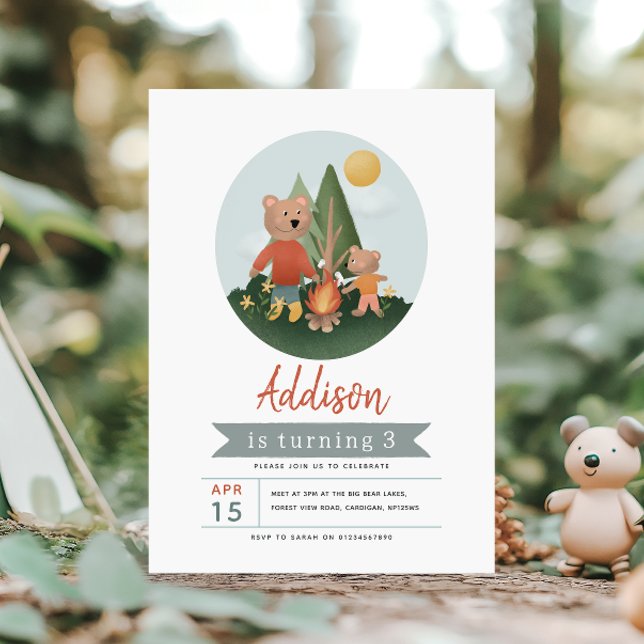 Invitation Anniversaire de garçon ours en peluche en forêt ca (Créateur téléchargé)