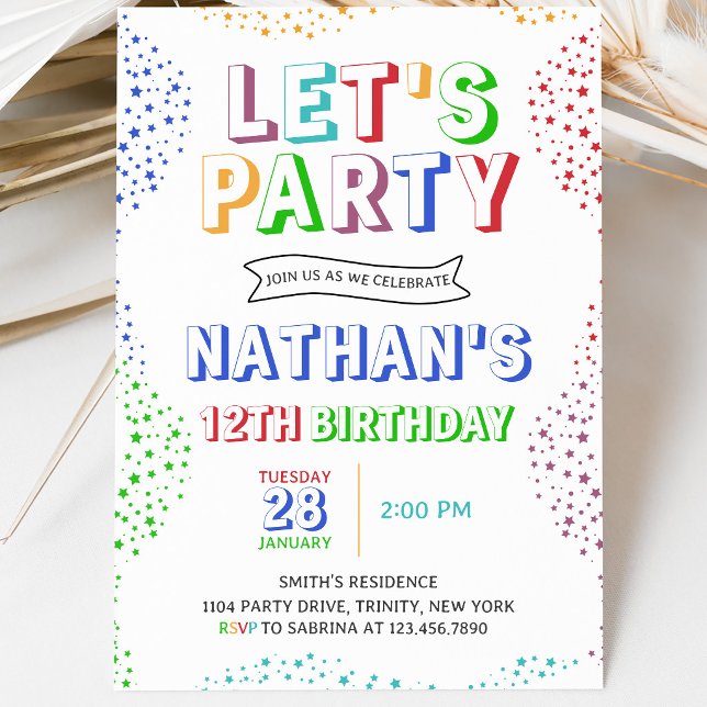 Invitation Anniversaire de garçon simple et coloré (Créateur téléchargé)