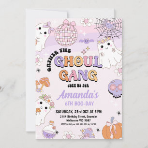 Invitation Anniversaire de Ghoul Gang d'Halloween rose violet