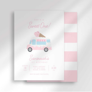 Invitation anniversaire de glace rayée chic