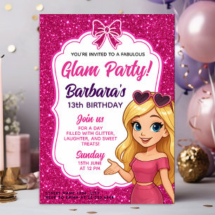 Invitation Anniversaire de Glam pour les filles avec Parties 