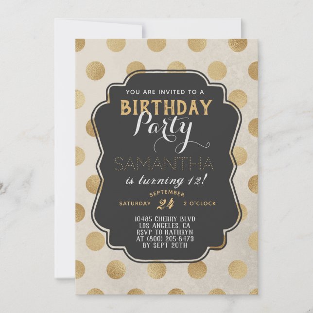 Invitation Anniversaire de Gold Polkadot (Devant)