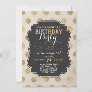 Invitation Anniversaire de Gold Polkadot