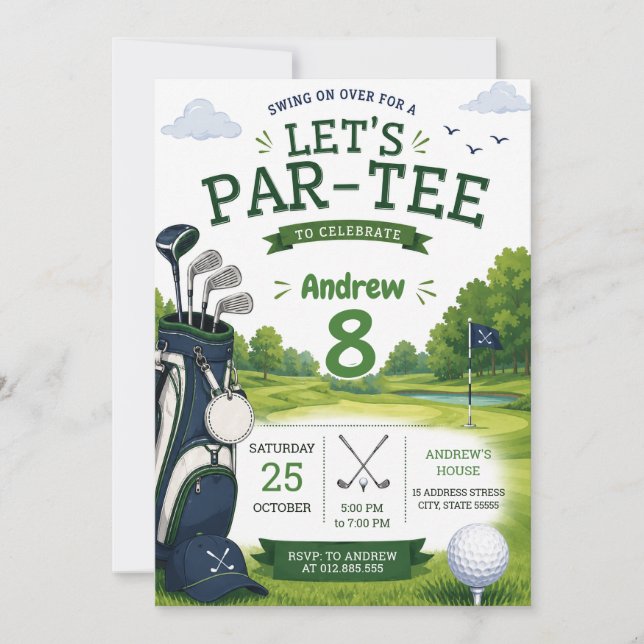 Invitation Anniversaire de golf moderne personnalisé (Devant)
