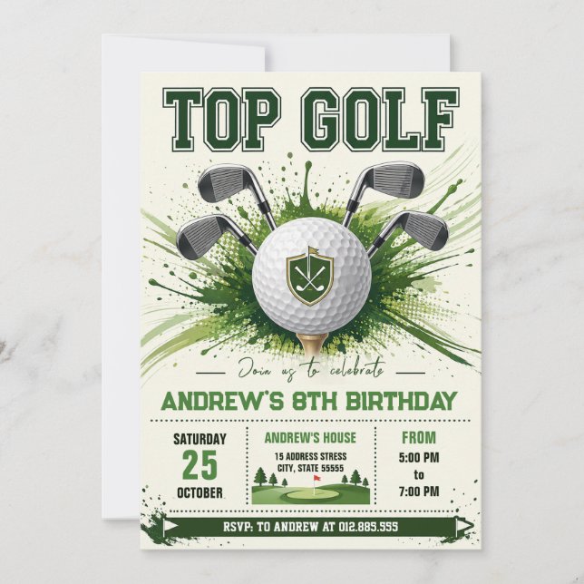 Invitation Anniversaire de golf moderne personnel (Devant)