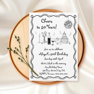 Invitation Anniversaire de griffes rétro noir et blanc