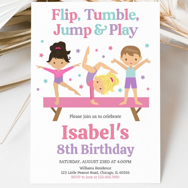 Invitation Anniversaire de Gymnastique Jump Tumble (Créateur téléchargé)