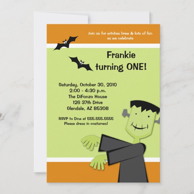Invitation Anniversaire de Halloween 5x7 Frankenstein Invitat (Devant)