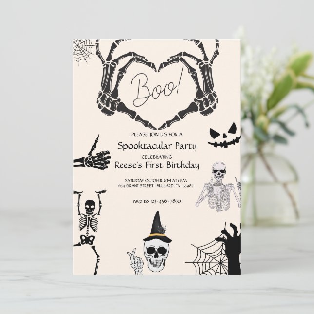 Invitation Anniversaire de Halloween Boo Skeleton (Debout devant)