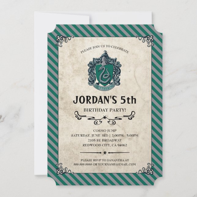 Invitation Anniversaire de Harry Potter | Slytherine (Devant)