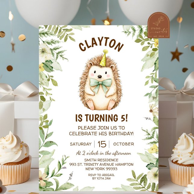 Invitation Anniversaire de hérisson forêt (Créateur téléchargé)
