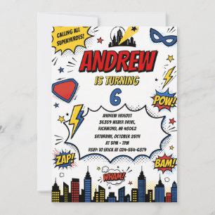 Invitation Anniversaire de héros de bande dessinée moderne pe