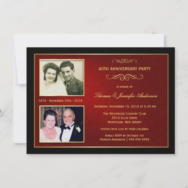 Invitation Anniversaire de hier et aujourd'hui avec 2 photos  (Devant)