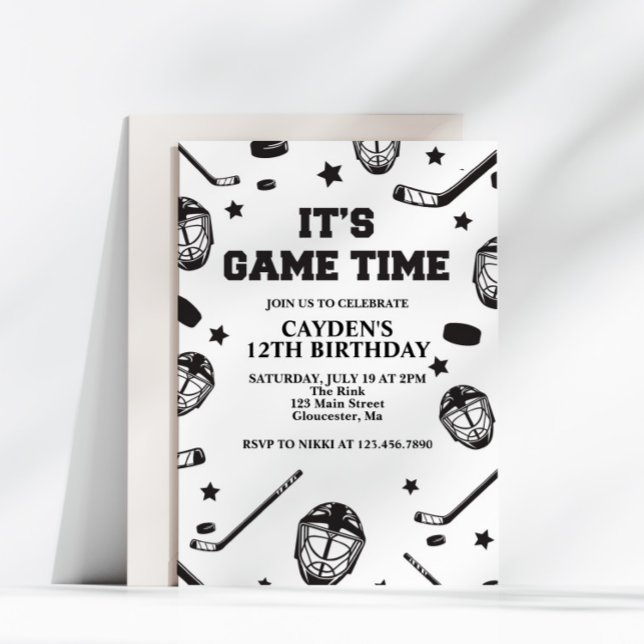 Invitation Anniversaire de hockey noir et blanc (Créateur téléchargé)