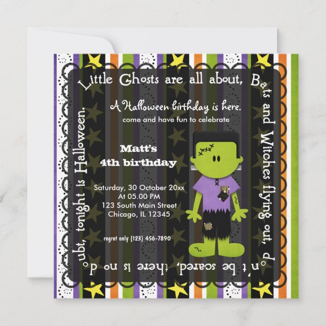 Invitation Anniversaire de Hocus Pocus Frankenstein (Devant)