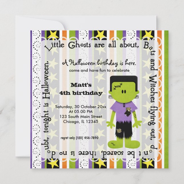 Invitation Anniversaire de Hocus Pocus Frankenstein (Devant)