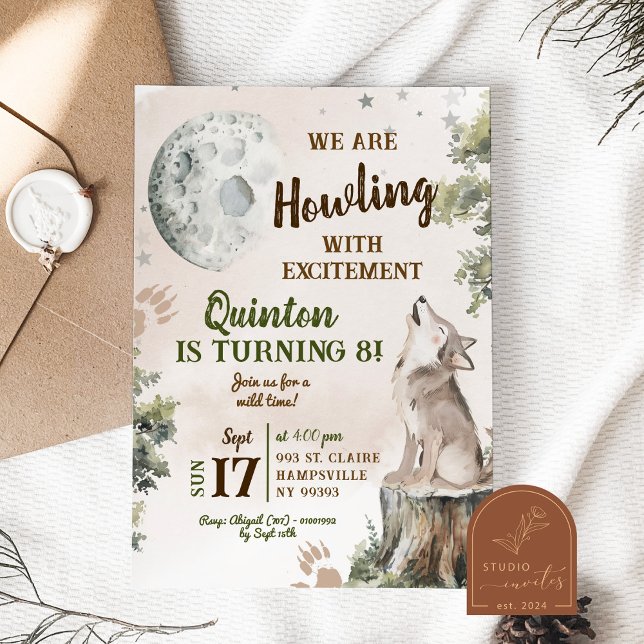 Invitation Anniversaire de hurlement de loup de forêt verte  (Créateur téléchargé)