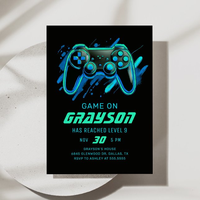 Invitation Anniversaire de joueur de jeu vidéo Neon (Créateur téléchargé)