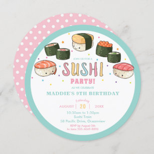 Invitation Anniversaire de Kawaii Cute Sushi Party