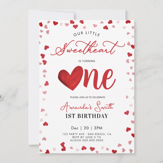 Invitation Anniversaire de la 1re fille de la Saint-Valentin (Devant)