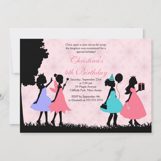 Invitation Anniversaire de la belle princesse rose (Devant)
