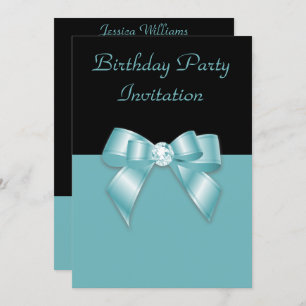 Invitation Anniversaire de la bow Diamond noir et Turquoise