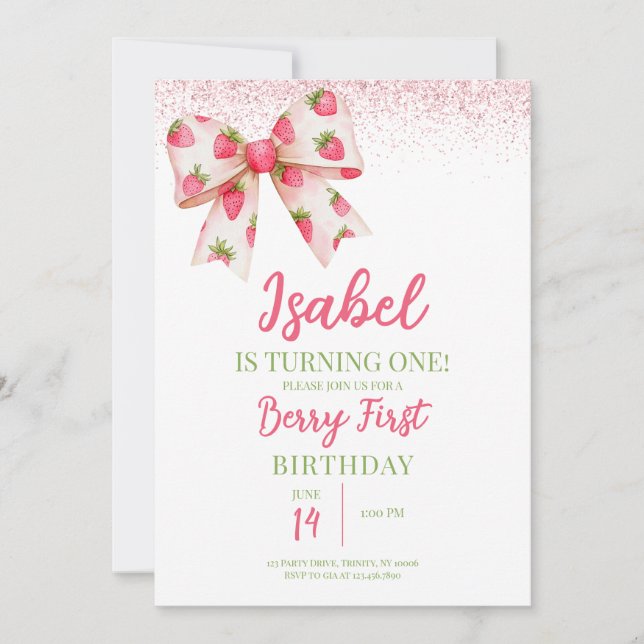 Invitation Anniversaire de la Bow fraise (Devant)