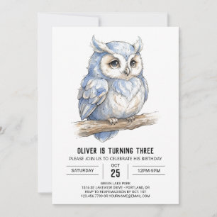 Invitation Anniversaire de la Chouette Bleu Poudre