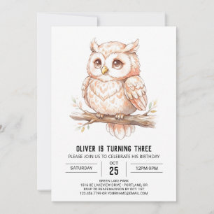 Invitation Anniversaire de la chouette de la forêt de pêches