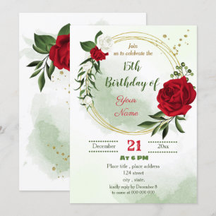 Invitation anniversaire de la couronne d'or rouge blanc flora