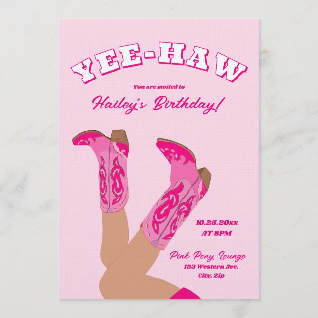 Invitation Anniversaire de la Cowgirl Rose (Devant)