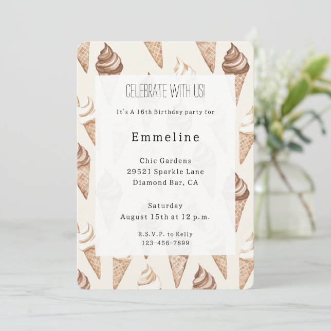 Invitation Anniversaire de la crème glacée au chocolat Vanill (Debout devant)