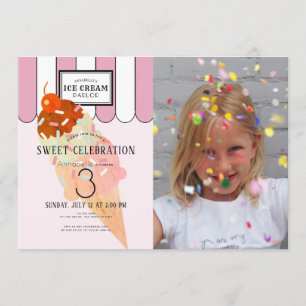 Invitation Anniversaire de la crème glacée rose