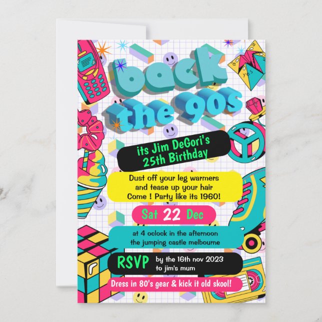 Invitation Anniversaire de la discothèque Funky Neon Glow Ret (Devant)