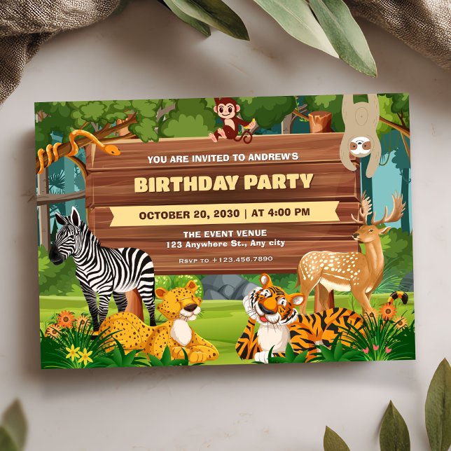 Invitation anniversaire de la faune du zoo Safari (Créateur téléchargé)