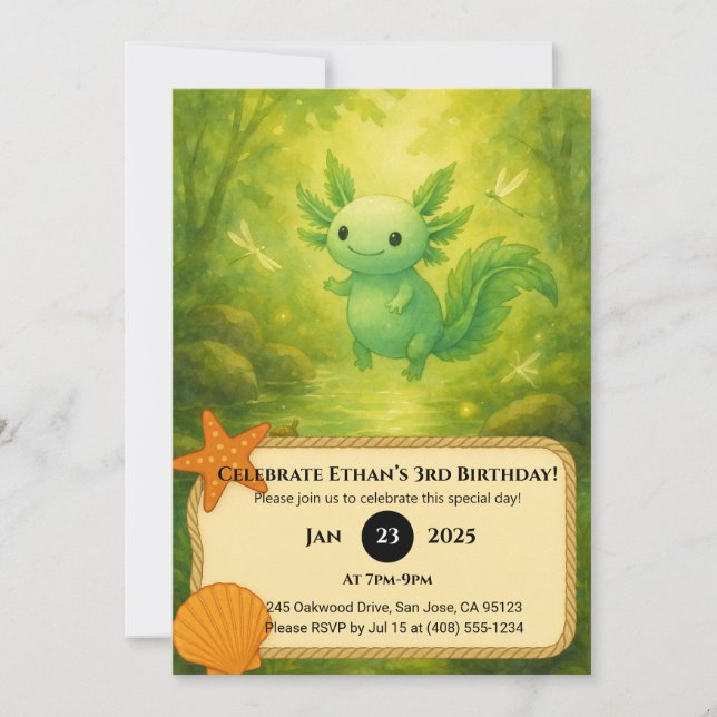 Invitation Anniversaire de la Fée de la Forêt Axolotl  (Devant)