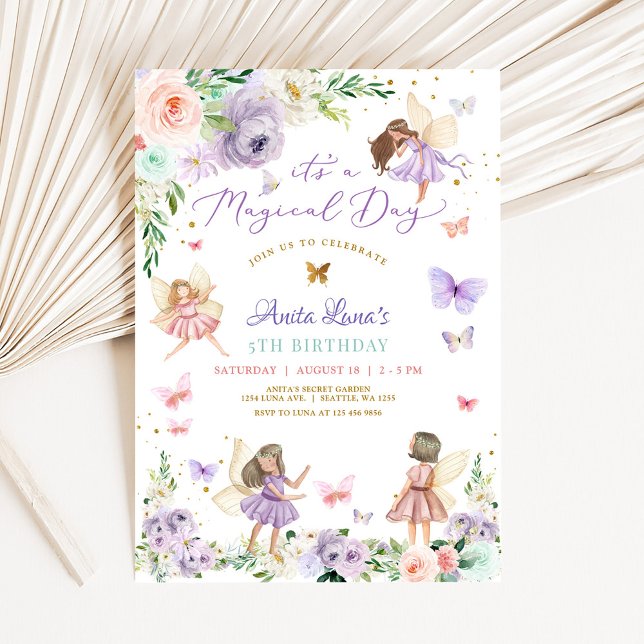 Invitation Anniversaire de la fée papillon rose violet Magic  (Créateur téléchargé)