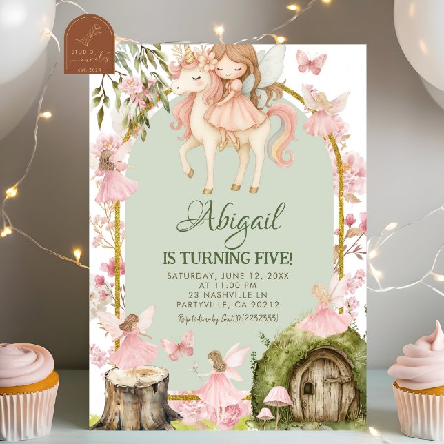 Invitation Anniversaire de la Fée Rose Enchantée et Forêt de  (Créateur téléchargé)