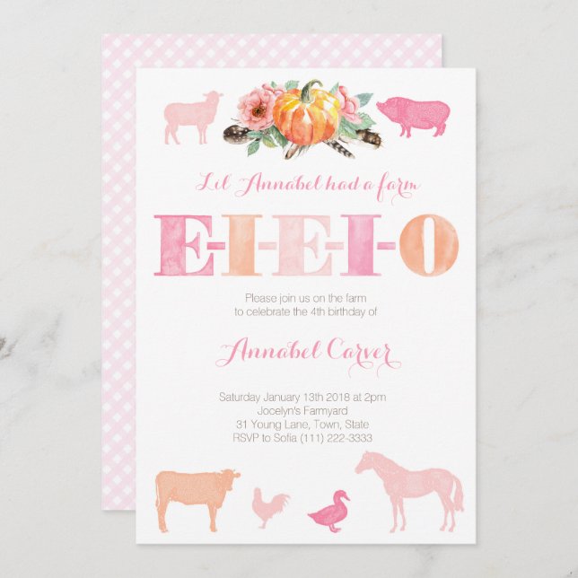 Invitation Anniversaire de la ferme MacDonald EIEIEIO (Devant / Derrière)