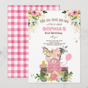 Invitation Anniversaire de la ferme Pink Old MacDonald Barnya