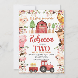 Invitation Anniversaire de la ferme pour filles, animaux de f