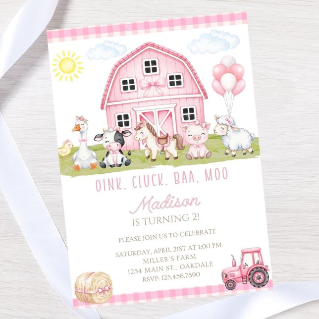 Invitation anniversaire de la Ferme Rose éditable  (Créateur téléchargé)