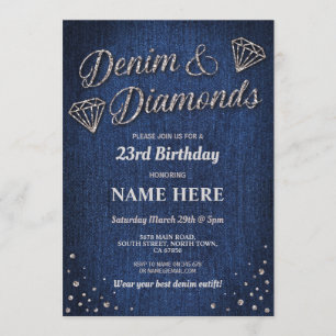 Invitation Anniversaire de la fête Blue Denim Silver Parties