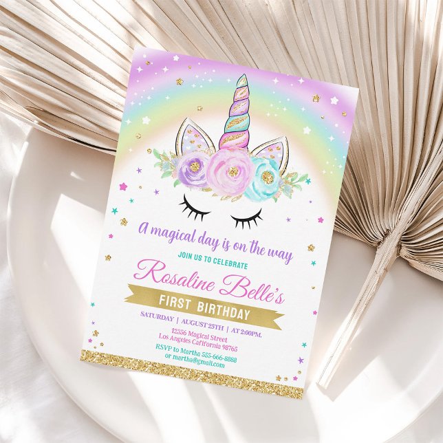 Invitation Anniversaire de la fête de la licorne de l'arc-en- (Créateur téléchargé)