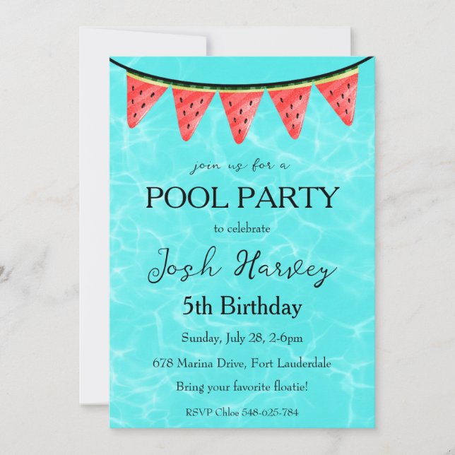 invitation anniversaire de la fête de la piscine d (Devant)
